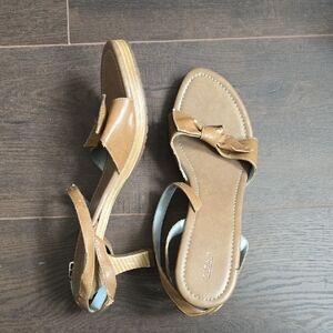 Zara Tan Sandals with Bow Detail and Ankle Strap
